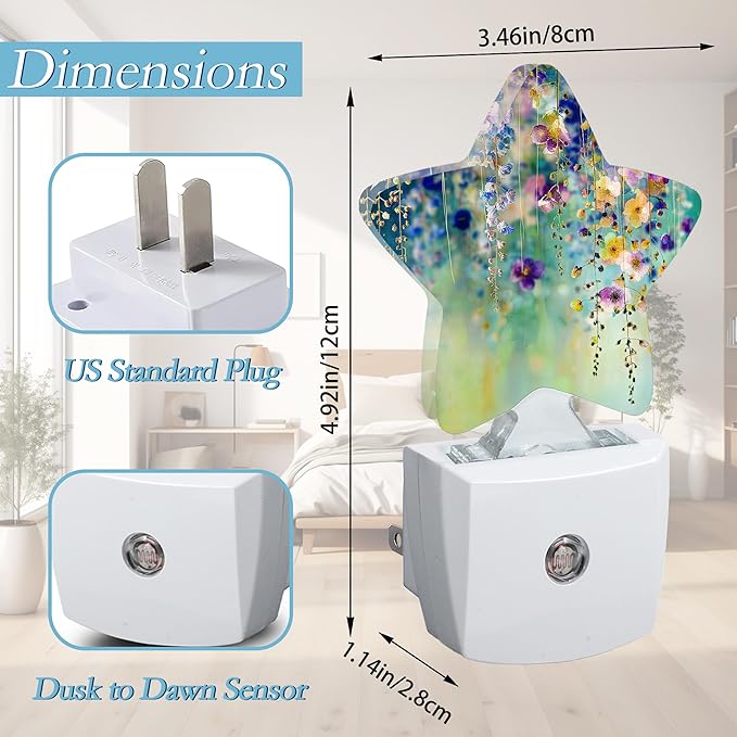 Lvy Flowers Night Light, Abstract Watercolor Painting Plug-in Night Light Auto - Image 2