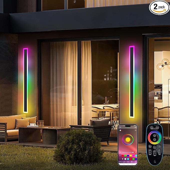 Outdoor RGB Long Wall Lights, 70.8inch 2 Pack RGB/Warm/White Dimmable Modern by LannlKer