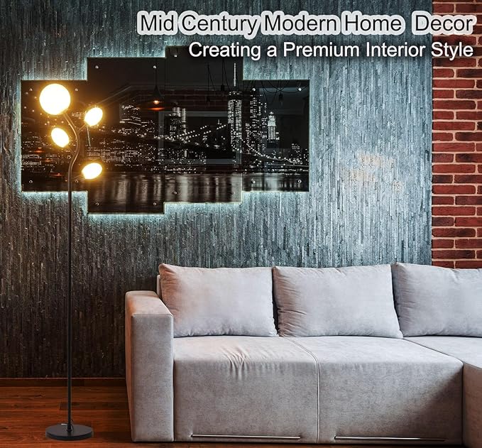 Fiqevs 4 Globe Floor Lamp with 2700K Warm Light LED Bulbs Included, Mid Century - Image 5