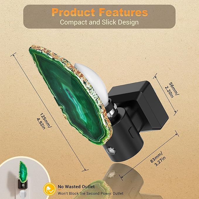 JandCase Night Lights Plug into Wall: Agate Night Light, 2 Pack Dimmable Night - Image 5