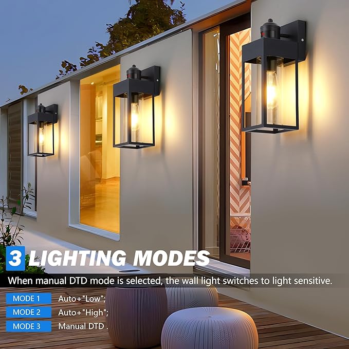 Motion Sensor Outdoor Wall Lanterns 2 Packs, Upgrade Dusk to Dawn Exterior - Image 3