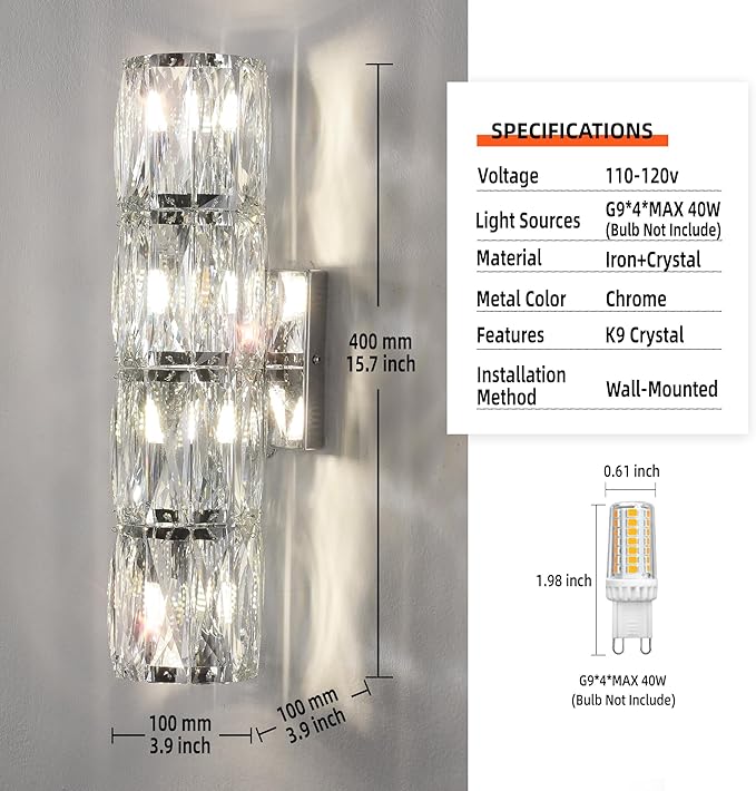 Crystal Wall Sconces Set of Two, Modern Sconces Wall Decor Set of 2 Chrome - Image 3