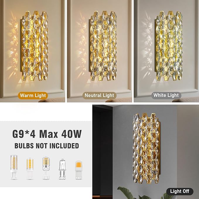 Crystal Wall Sconces, Modern Gold Wall Light Fixtures, Luxury Indoor Wall Lamp - Image 4