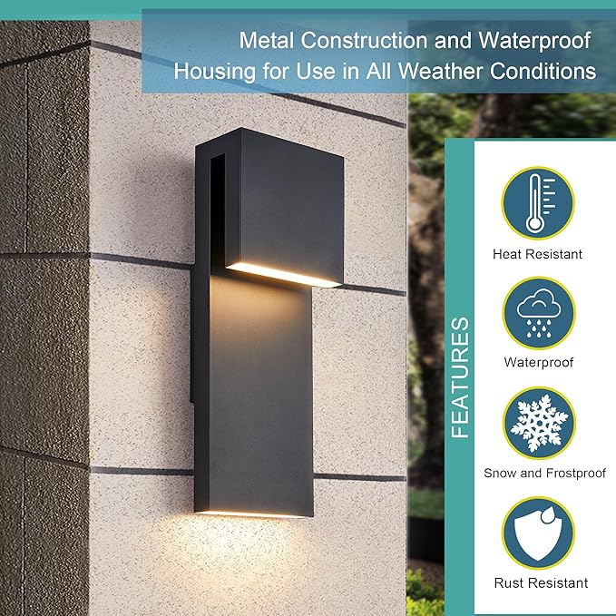 Modern Porch Lights with 2 Pack, Outdoor Indoor Integrated LED Wall Lights - Image 2