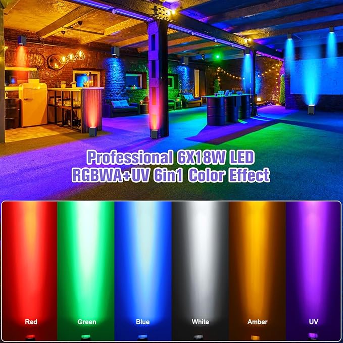Rechargeable Battery Powered Stage Uplights, 6LED Par Lights 6IN1 RGBWAUV - Image 2