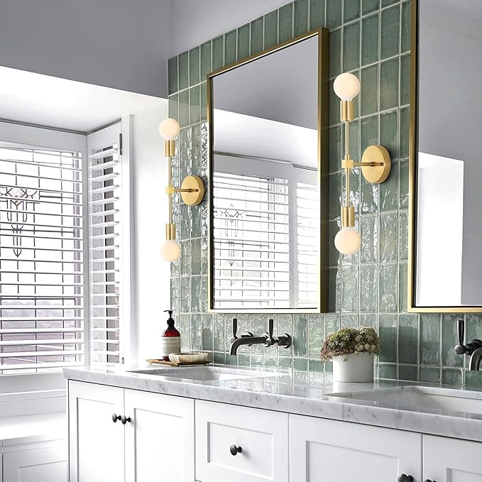Brushed Brass Wall Sconce 2 Lights Bathroom Vanity Modern Industrial Wall Lamp - Image 8