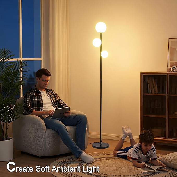 Fiqevs 3 Globe Mid Century Modern Floor Lamp, 3 x 800LM LED Bulbs Included - Image 5