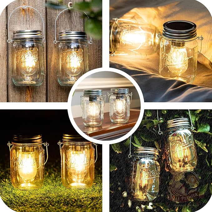 MJ Outdoor Mason Jar Lights Hanging Battery Operated Lamp Timer Cordless Lamps - Image 8