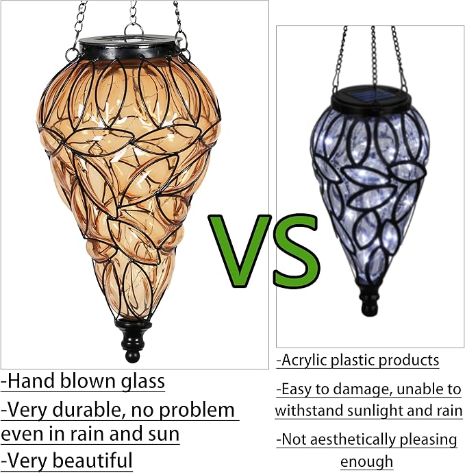 Solar Hanging Lantern Outdoor Garden Lights, Tear-Shaped Glass and Metal - Image 4