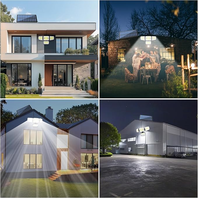 Solar Outdoor Lights, 3000LM 4 Heads LED Floodlights, Remote Control Solar - Image 7