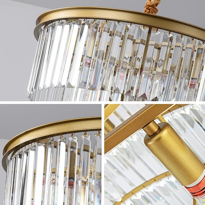 Gold Modern Crystal Chandelier, 3-Tier Round Flush Mount Ceiling Light Fixtures - Image 4