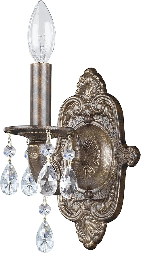 Paris Market 1 Light Clear Crystal Venetian Bronze Sconce by Crystorama