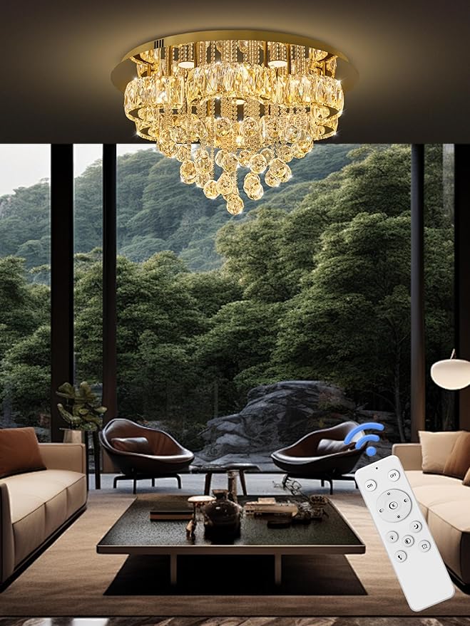 Flashing God W24inches Modern Gold Chandeliers Flush Mount Ceiling Chandeliers by FlashingGod