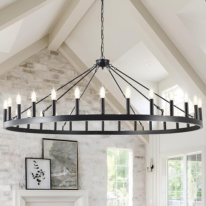 Large black wagon wheel chandelier 64 inch, 30-Light Farmhouse wagon Wheel by ZBMYRBZJ