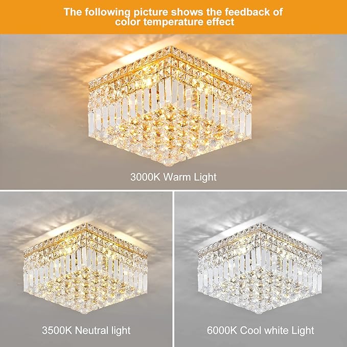 4-Light Gold Crystal Chandeliers Flush Mount Chandelier Light Fixture - Image 3