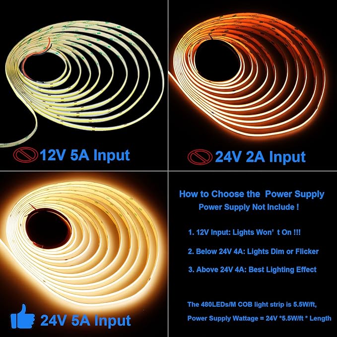 JOYLIT 24V COB LED Strip Lights 16.4ft 3000K Warm White 550LM/FT Super Bright - Image 8