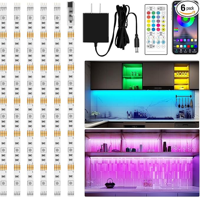 maylit 6 PCS RGB Under Cabinet Lighting Kit, App and Remote Control Led Strip by maylit