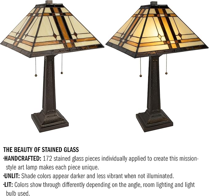 Lavish Home Tiffany-Style Table Lamp – Mission-Design Art Glass Lighting - Image 3