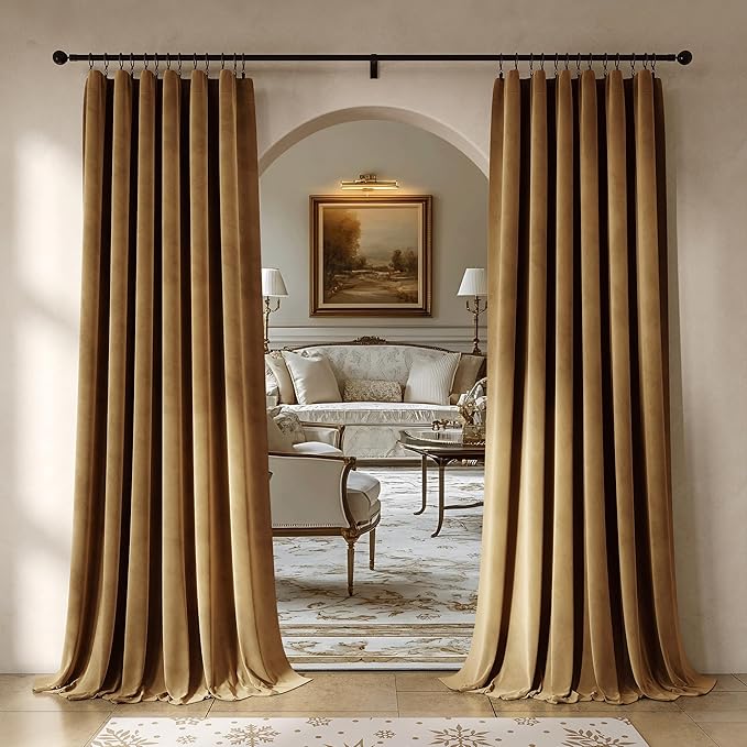 Beauoop Golden Brown Velvet Curtains 108 Inches Long 2 Panels - Image 9