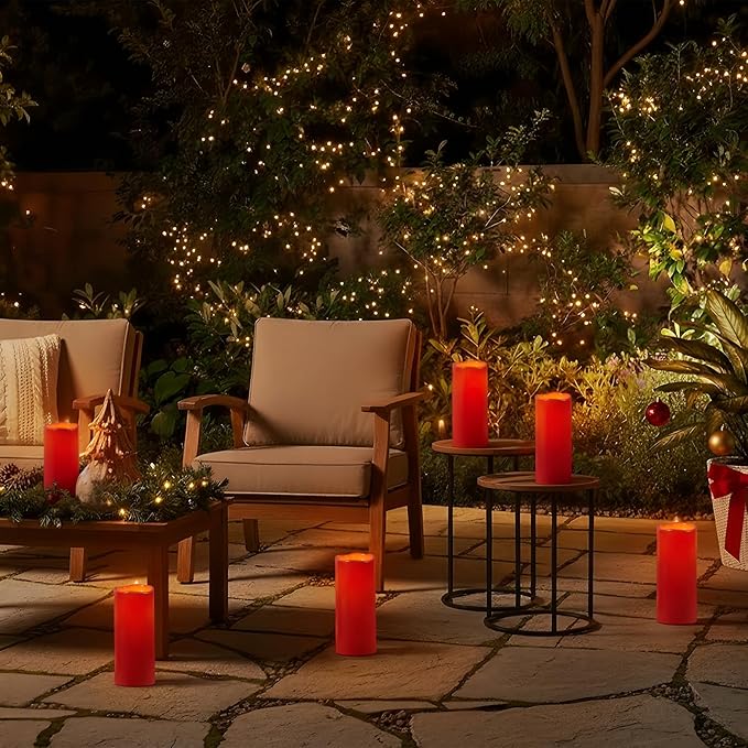 Homemory 4"x10" Burgundy Flameless Candles, Outdoor Waterproof Flameless Candles - Image 3