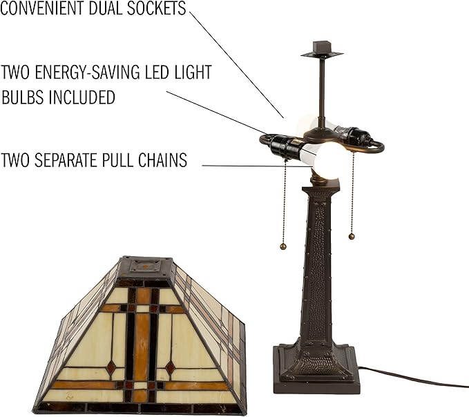 Lavish Home Tiffany-Style Table Lamp – Mission-Design Art Glass Lighting - Image 4