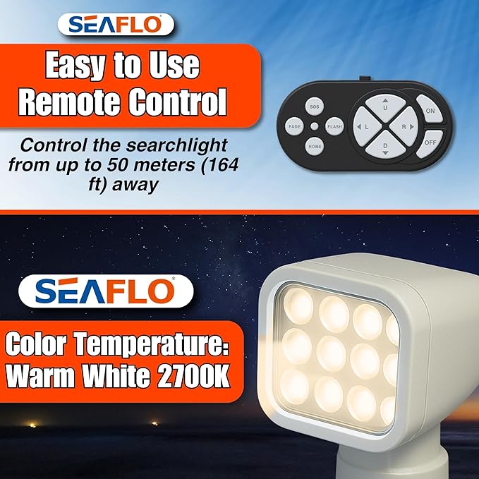 SEAFLO 360° Rotating Remote Control LED Searchlight, Auto-Reset, IP66 Waterproof - Image 6