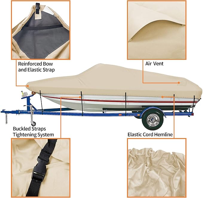 iCOVER Trailerable Boat Cover- 17'-19' 800D Water Proof Heavy Duty, Fits V-Hull - Image 2