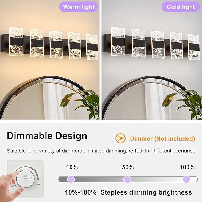 Modern LED Bathroom Light Fixtures Dimmable 5-Light Black Vanity Light - Image 4