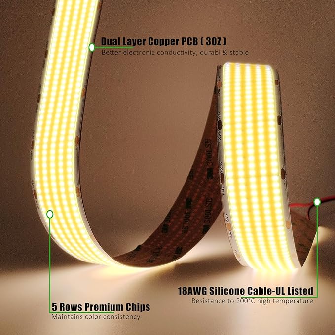 JOYLIT 30MM Wide COB LED Strip Lights 24V Warm White 3000K 16.4FT/5M 8000LEDs - Image 3