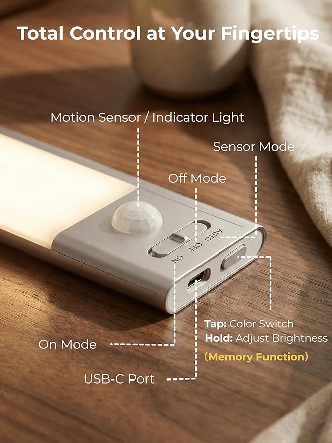 9 inch Under Cabinet Lighting, Cordless Rechargeable Motion Sensor Light Indoor - Image 8