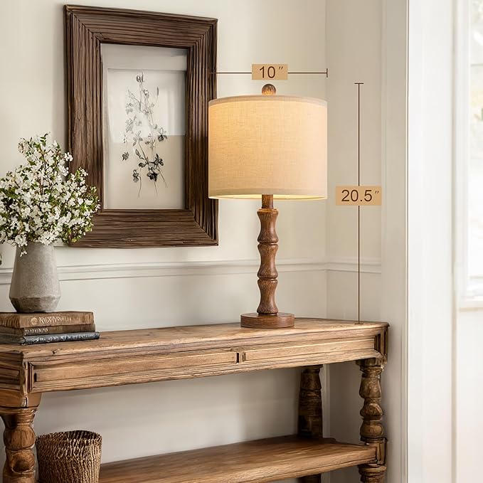 BOBOMOMO 20.5" Rustic Table Lamps Set of 2, Farmhouse Nightstand Lamp - Image 3