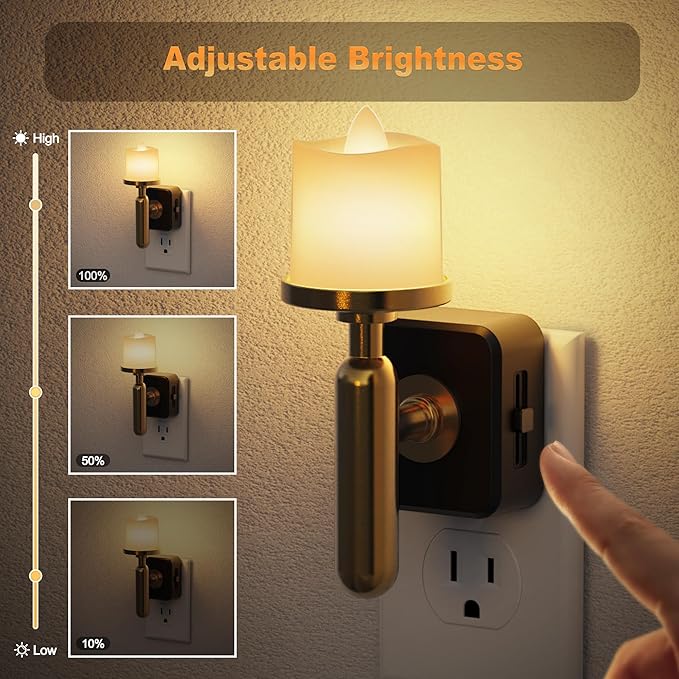 JandCase Candle Night Light, 2 Pack Night Lights Plug into Wall, 3000K Soft - Image 2