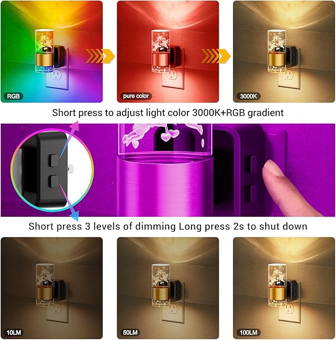 JandCase Night Lights Plug into Wall, Angel Night Light, 3000K+RGB 10-Color LED - Image 3