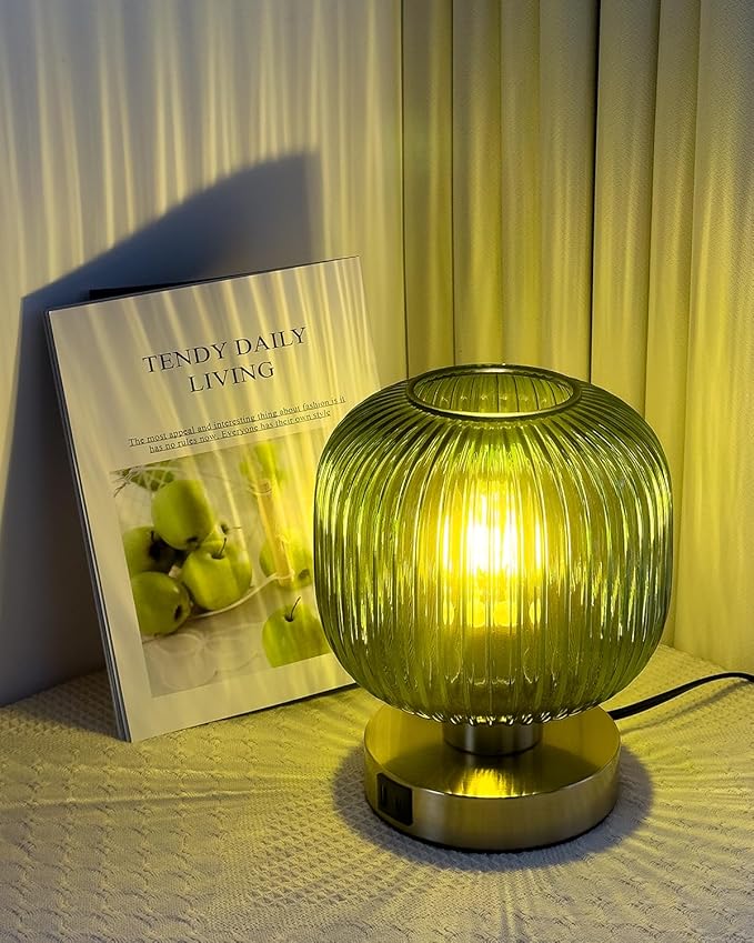 Big Touch Table Lamp, Elegant Green Glass Bedside Lamp 3 Way Dimmable - Image 2