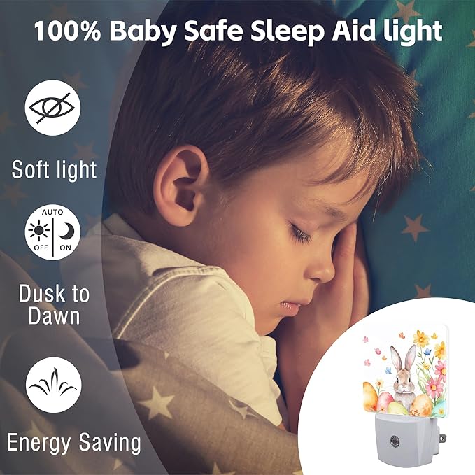 Cute Easter Bunny and Eggs Night Light, Easter Rabbit and Flowers Dusk to Dawn - Image 5