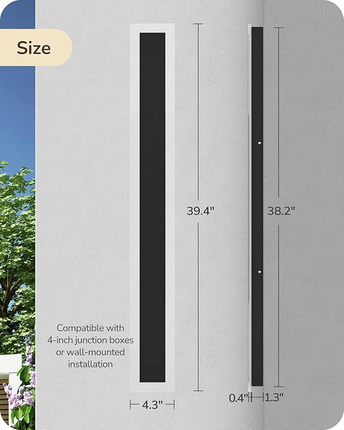 EDISHINE Upgraded 2 Pack 39.4" Modern Outdoor Wall Light Exterior, Led Linear - Image 7