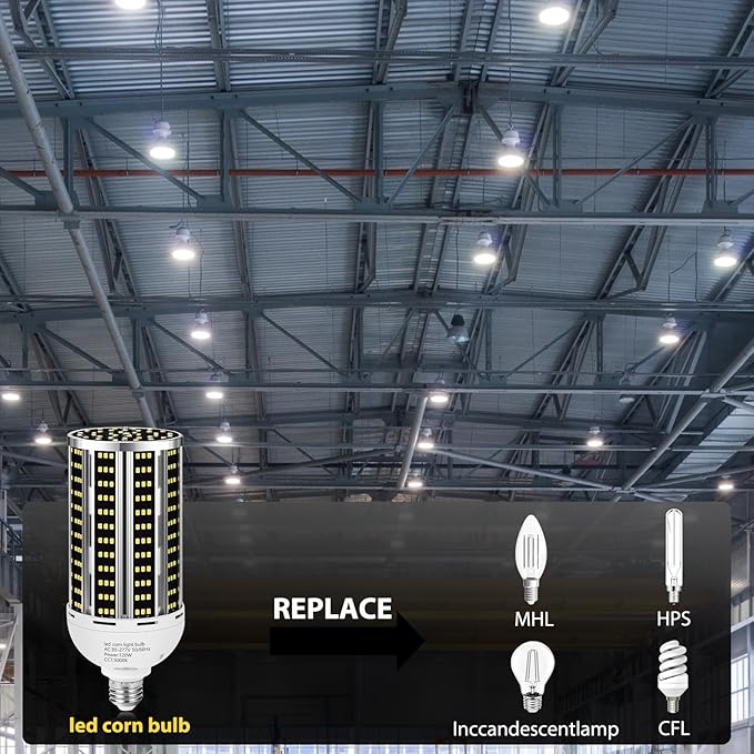 4 pack 120W LED Corn Light Bulb, Commercial Grade DayLight 5000K E26/E39 - Image 4
