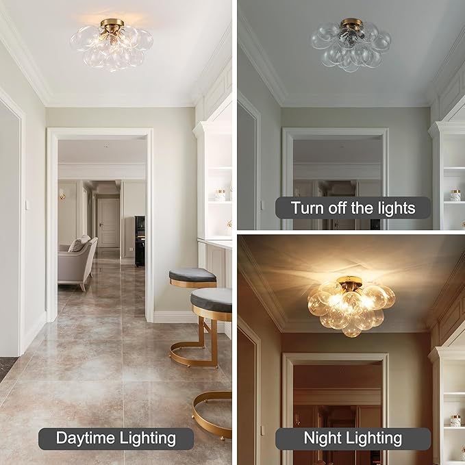 Semi Flush Mount Chandelier Gold Close to Ceiling Light Fixtures Modern Bubble - Image 7