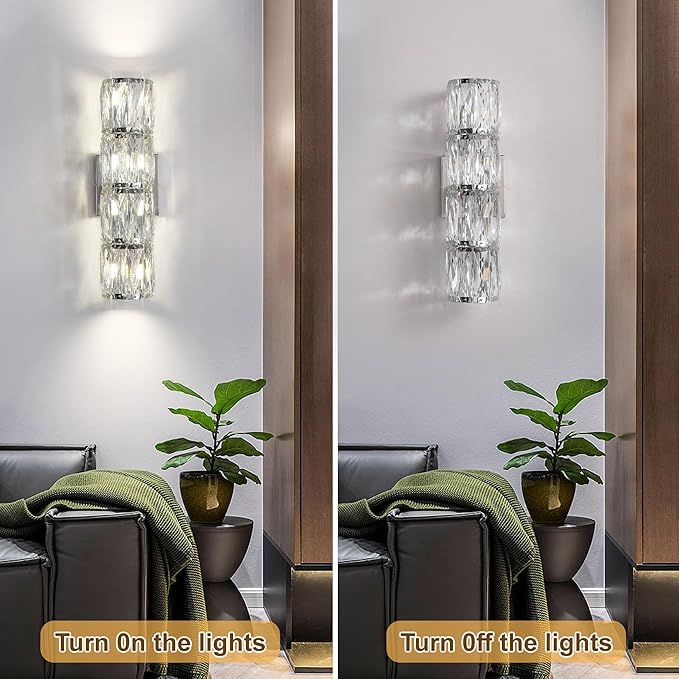 Crystal Wall Sconces Set of Two, Modern Sconces Wall Decor Set of 2 Chrome - Image 8
