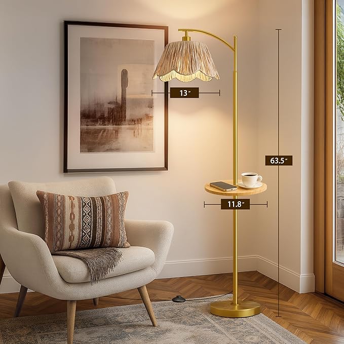 Oneach Floor Lamp with Table for Bedroom, Boho Standing Lamps with Foot Switch - Image 5