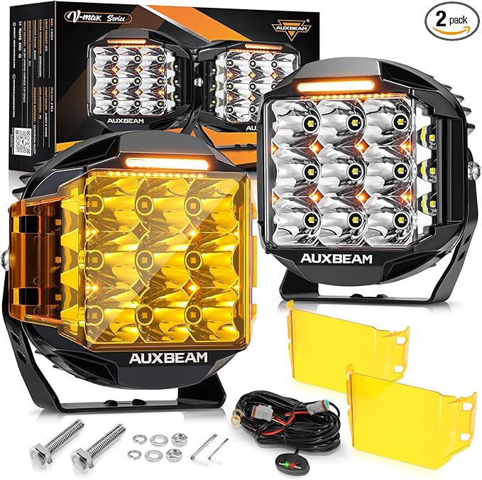 Auxbeam 7inch 228W Round LED Offroad Light Pod, V-MAX Series 26100LM Side by Auxbeam