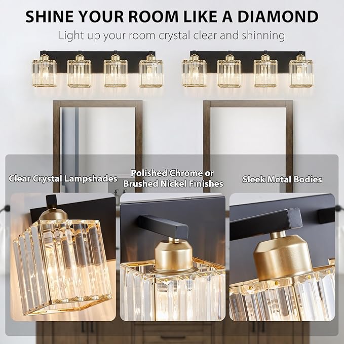 Bathroom Vanity Light Fixtures Over Mirror 4 Crystal Lights - Image 2