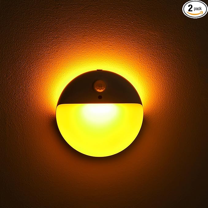 2 Pack Amber Night Light, Battery Operated Night Light, 2.6" Small Sticky Lights by YUNLEX
