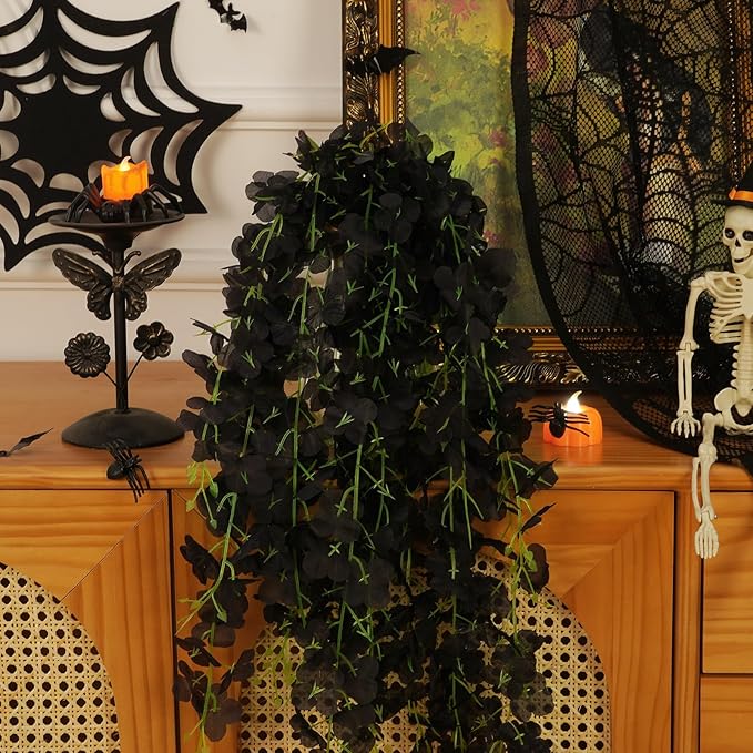 BLEUM CADE 36Pcs Black Fake Wisteria Hanging Flowers, 3.6Ft/Pcs Artificial - Image 9