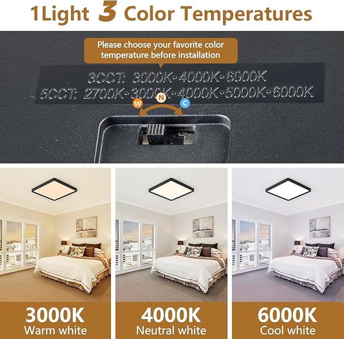 20 Inch Square LED Flush Mount Ceiling Light, 5000LM 3000K/4000K/6000K CCT - Image 2
