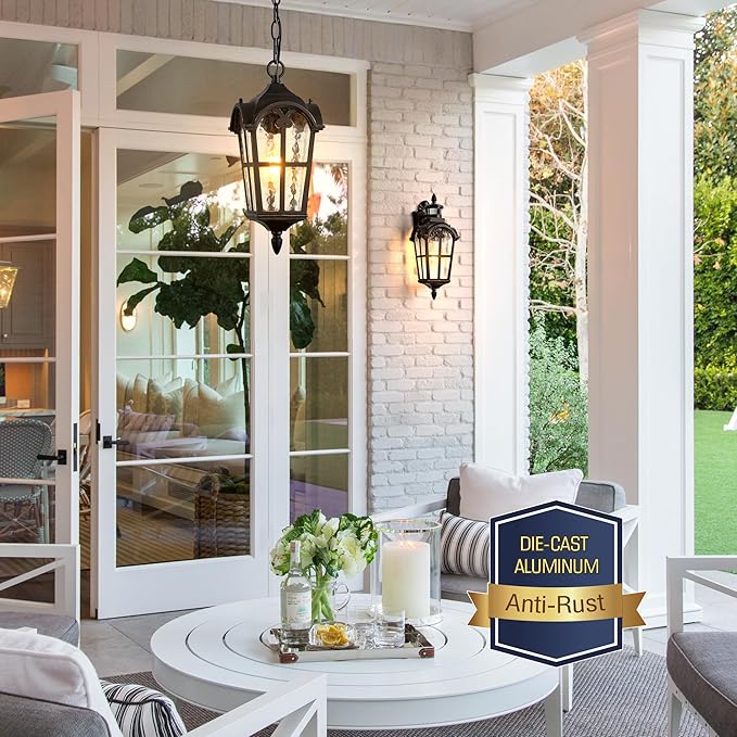 VIANIS Outdoor Pendant Light Fixture, Matte Black Vintage Outside Hanging Lights - Image 4
