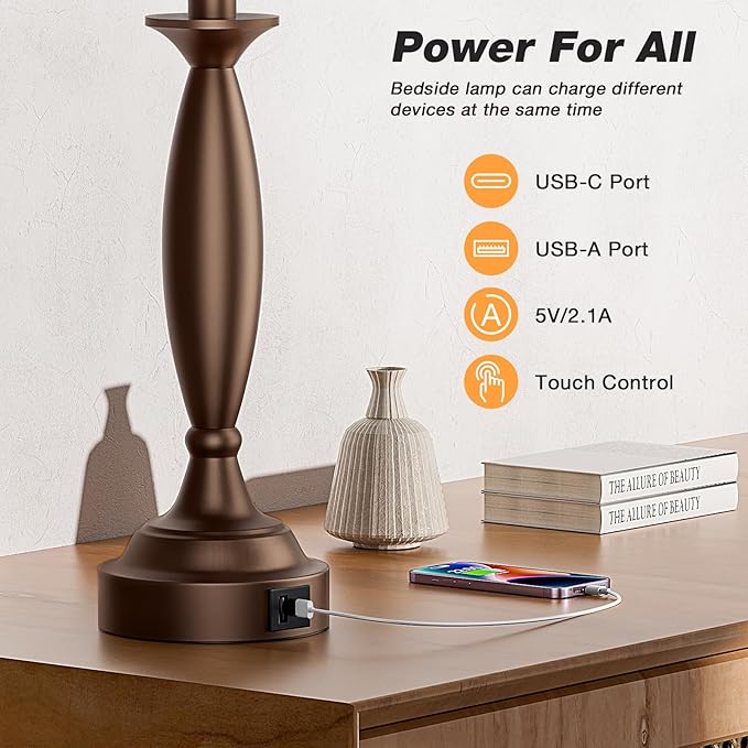 Seealle Beige Brown Lamps for Bedrooms Set of 2 - Image 3