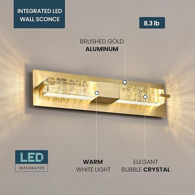 WOSHITU LED Wall Sconce Light: 19 Inch Gold Modern Sconces Wall Lighting 3000K - Image 3