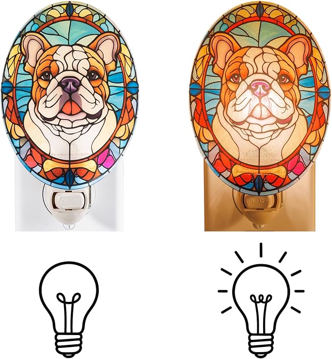 Stained Glass Styled English Bulldog Night Light – Real Glass Plug-in Dog Night - Image 2