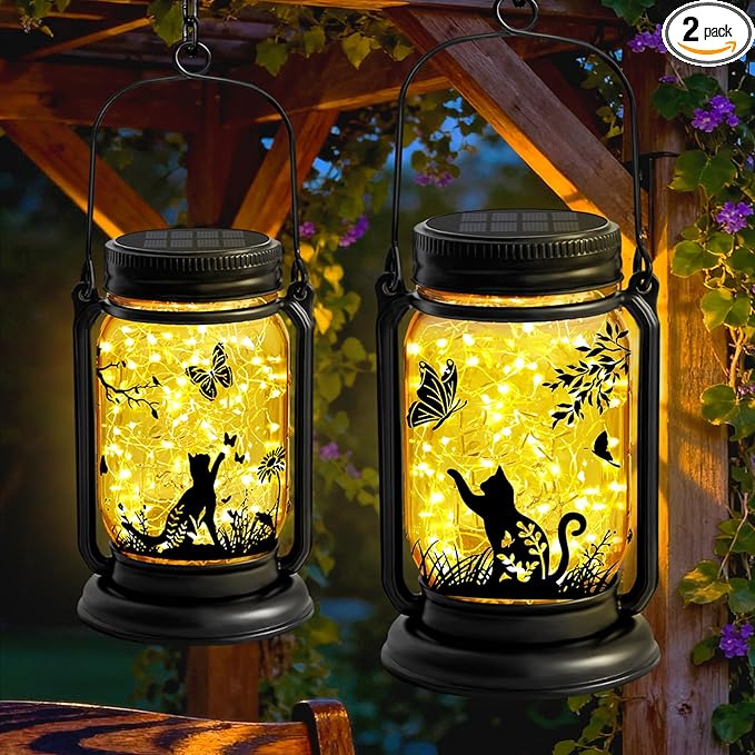 2 Pack Cat Solar Lanterns, Outdoor Hanging Solar Lantern by Vcdsoy
